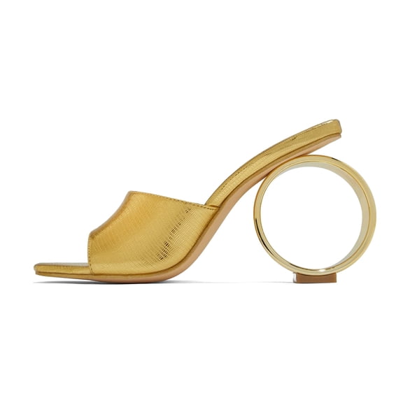 XYD Women Summer Square Open Toe Sandals Round Circle High Heels Slip On Mules Party Slide Shoes Size 12 Gold