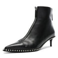 thumbnail image 1 of XYD Women Trendy Double Zipper Ankle Boots Studs Pointed Closed Toe Kitten Low Heel Office Dress Booties Shoes Size 6.5 Black, 1 of 4