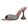 thumbnail image 1 of XYD Women Trendy Sparkle Rhinestone Studs Mules Pointy Open Toe Flared High Heel Slip On Sandals Wedding Shoes Size 12.5 Gray, 1 of 4