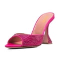 thumbnail image 1 of XYD Women Trendy Sparkle Rhinestone Studs Mules Pointy Open Toe Flared High Heel Slip On Sandals Wedding Shoes Size 9.5 Fuchsia, 1 of 4