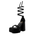 thumbnail image 1 of XYD Women Velvet Ankle Strap Rhinestones Sandals Chunky High Heels Square Open Toe Platform Pumps Wedding Event Shoes Size 10 Black, 1 of 6