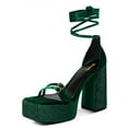 thumbnail image 1 of XYD Women Velvet Ankle Strap Rhinestones Sandals Chunky High Heels Square Open Toe Platform Pumps Wedding Event Shoes Size 13.5 Green, 1 of 6