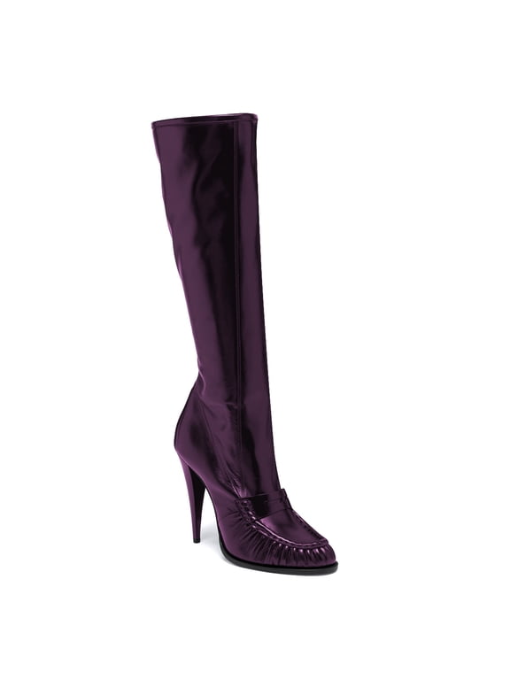 Women Vintage Side Zipper Almond Toe Knee High Boots Cone High Heels Loafer Tall Boots Casually Wear Dress Shoes Size 4 Purple