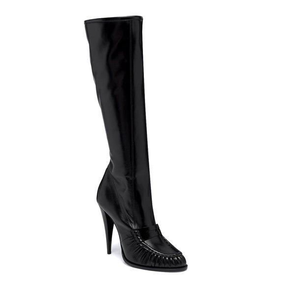 XYD Women Vintage Side Zipper Almond Toe Knee High Boots Cone High Heels Loafer Tall Boots Casually Wear Dress Shoes Size 5 Black