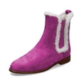thumbnail image 1 of XYD Women Round Closed Toe Chelsea Boots Side Elastic Furry Fireside Ankle Booties Cold Weather Flat Shoes Size 7 Magenta, 1 of 4