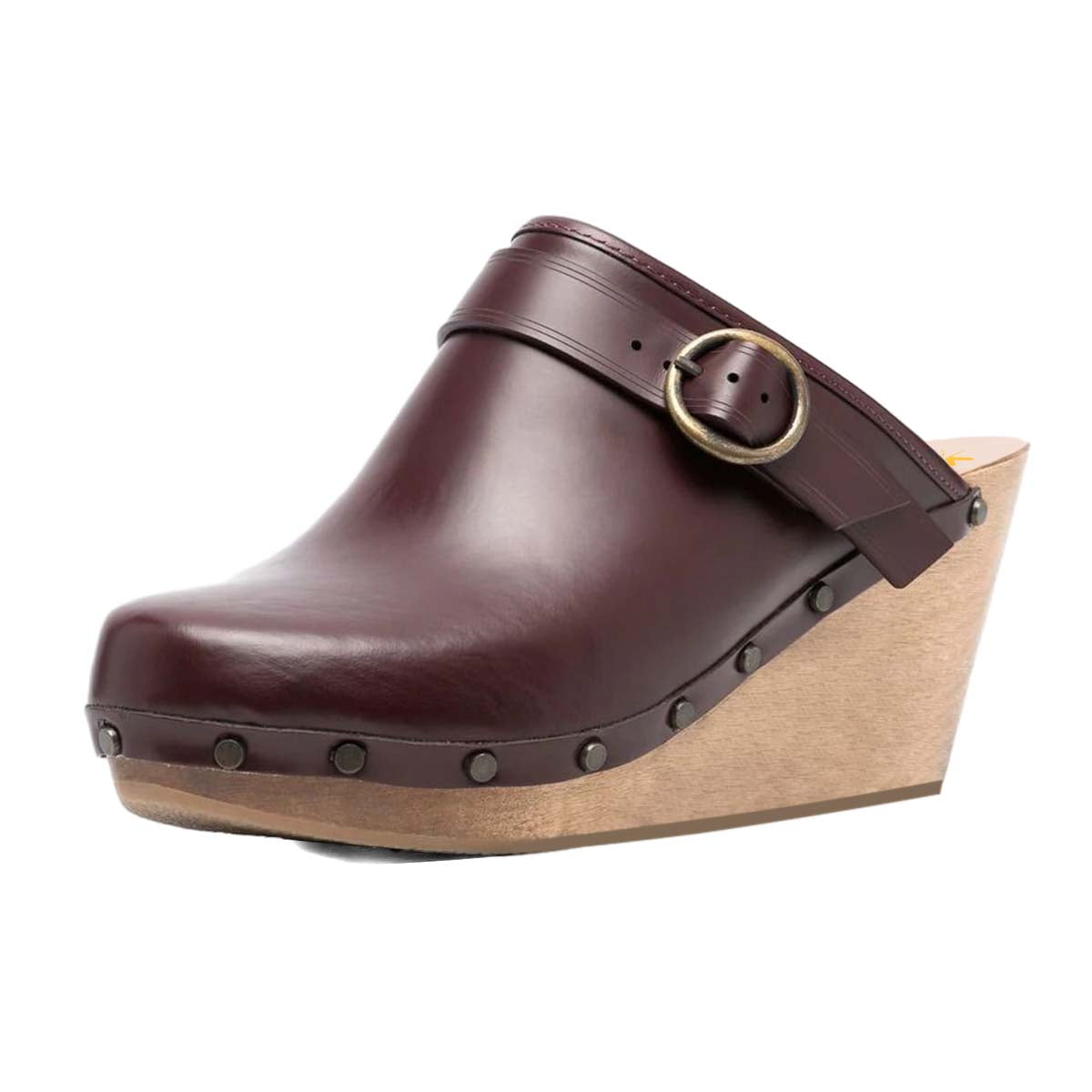 Spring New Round Head Hollow Metal Buckle Wedge Heel Wear Solid Color Comfortable Flip Flops