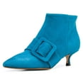 thumbnail image 1 of XYD Women's Chic Kitten Heel Ankle Boots Pointed Toe Side Zip Booties Buckle Strap Office Casual Shoes Size 5.5 Blue, 1 of 4
