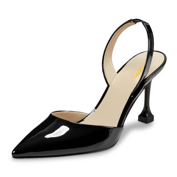 XYD Women's Closed Pointy Toe Slingback High Heel Pumps Slip-on Back Elastic Strap Office Formal Dress Shoes Size 7.5 Black