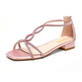 thumbnail image 1 of XYD Women's Crystal Low Heel Sandals Square Open Toe Strappy Flats with Back Zip Stylish Dress Shoes Size 12.5 Pink, 1 of 4