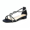 thumbnail image 1 of XYD Women's Crystal Low Heel Sandals Square Open Toe Strappy Flats with Back Zip Stylish Dress Shoes Size 7 Navy, 1 of 4