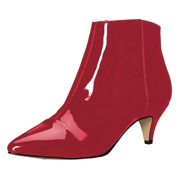 XYD Women Low Kitten Heel Ankle Boots Pointed Closed Toe Side Zipper Prom Date Chic Short Bootie Shoes Size 5.5 Red