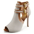 thumbnail image 1 of XYD Women's Fashion Peep Toe Booties Dual Buckles Ankle Straps Stiletto High Heel Cut-out Sandals Club Party Shoes Size 10.5 Gray-brown, 1 of 3