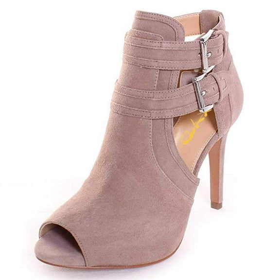 XYD Women's Fashion Peep Toe Booties Dual Buckles Ankle Straps Stiletto High Heel Cut-out Sandals Club Party Shoes Size 7 Pink