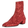 thumbnail image 1 of XYD Women's Glitter Disco Party Ankle Booties Zipper Chunky Heel Square Toe Sequin Short Booties Fashion Shoes Size 7 Red, 1 of 3
