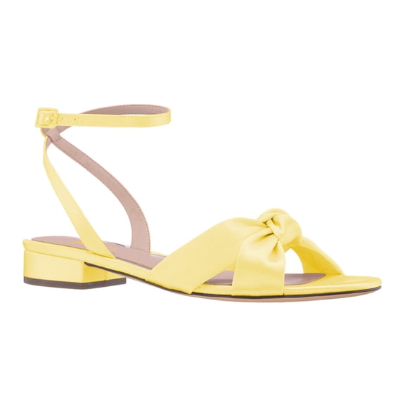 XYD Women's Open Toe Knots Sandals Ankle Strap Buckles Low Block Heel Satin Shoes Daily Shopping Dress Size 10 Yellow