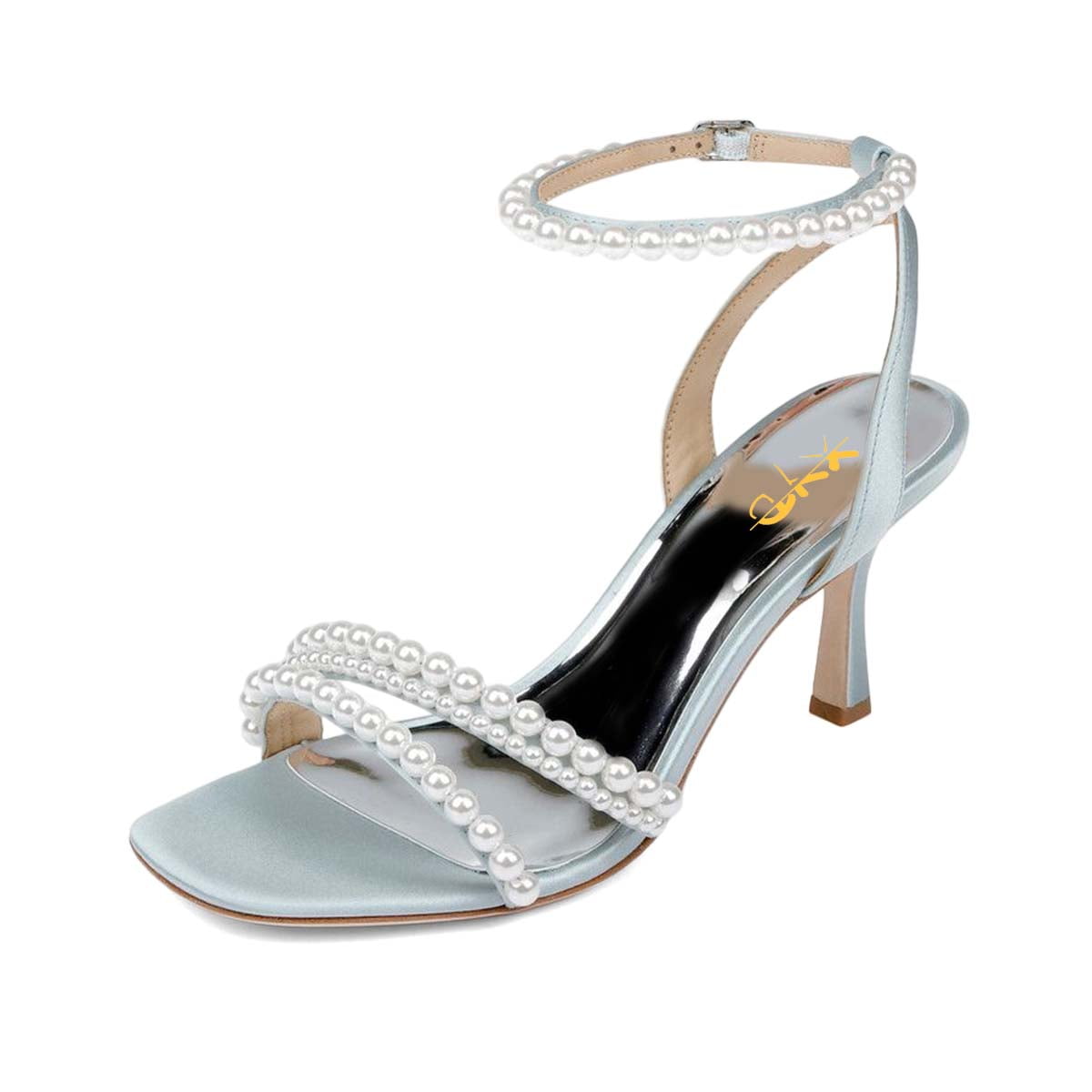 XYD Women's Pearl Kitten Heel Open Toe Sandals Silk Satin