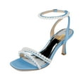 thumbnail image 1 of XYD Women's Pearl Kitten Heel Open Toe Sandals Silk Satin Rhinestone Bridal Prom Wedding Shoes Size 13 Blue, 1 of 6