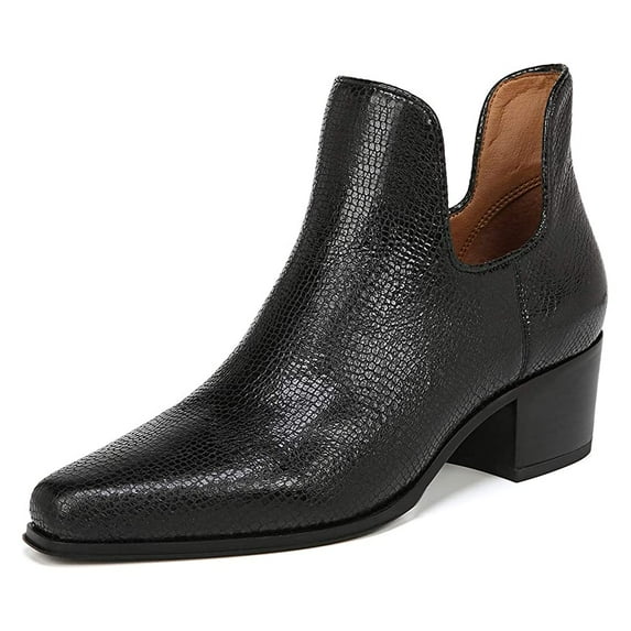 XYD Womens Classic Ankle Boots Pointed Closed Toe Chunky Stacked Low Heel Booties Casual Office Low-top Shoes Size 5 Crocodile Black