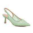 thumbnail image 1 of XYD XYD Women Pointy Toe Slingback Pumps Rhinestones Studded Mesh Low Heels Party Evening Shoes Size 6.5 Green, 1 of 4