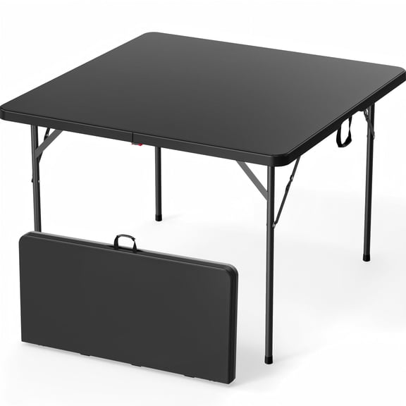 XYGOO 42" Fold in Half Square Table, Bi-Folding Commercial Portable Plastic Dining Table for Kitchen Outdoor Party Wedding Event, Black