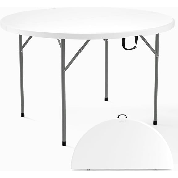 XYGOO White 48" Round Bi-Folding Commercial Table, 4 Feet Portable Plastic Dining Card Table for Kitchen or Outdoor Party Event, 1-Pack