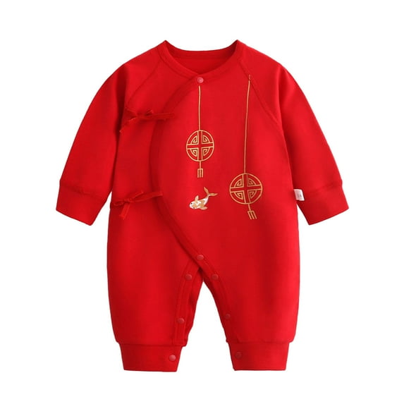 XYIJANI Baby Girl Summer Outfits Newborn Infant Baby Girl Boy Calendar Chinese New Year Onesie Kimono Tang Suit Red Long Sleeve Romper Jumpsuit Outfits 18 Months Boy Clothes (Red,59)