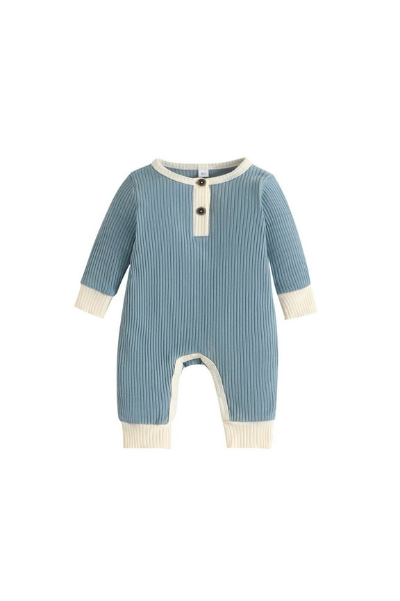 Clearance 0-3 Month Baby Clothes Boys Fall Simple Splicing Color Collision Bodysuit Crawlsuit Preemie Clothes Girl (Blue,70)
