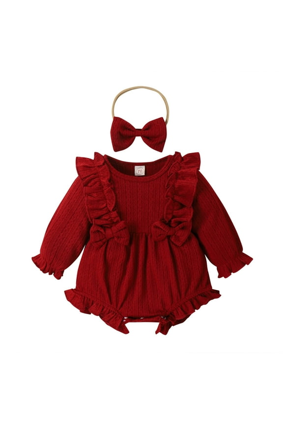 Clearance 0-3 Months Baby Girl Clothes Newborn Baby Girls Bow Long Sleeve Outsie Bodysuit Banquet Wedding Jumpsuit Clothes Preemie Clothes Girl (Red,70)