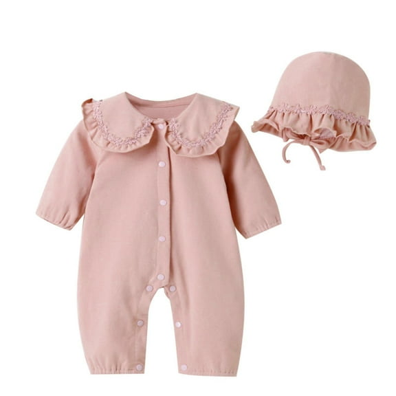 XYIJANI Clearance 6-9 Month Girl Clothes Babys Newborn Infant Girls Solid Spring Winter Long Sleeve Button Romper Jumpsuit Hat Clothes Baby Boy Gifts (Pink,80)
