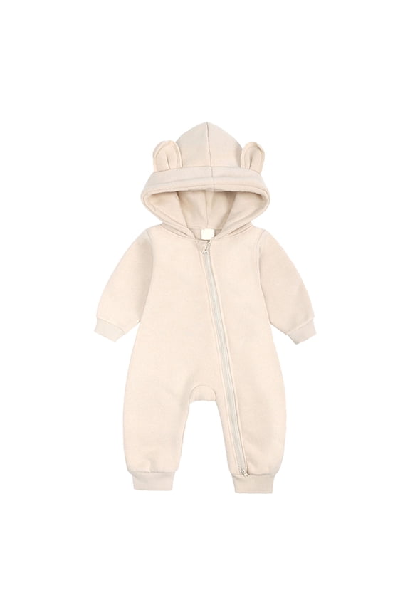 Clearance 6-9 Month Girl Clothes Children's Jumpsuit Autumn/Winter Cute Cartoon Bear Hooded Zippered Jumpsuit Party Birthday Indoor and Outdoor Preemie Clothes Boys (Beige,90)