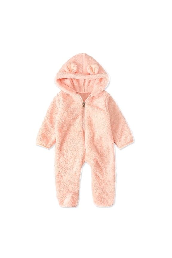 Clearance Baby Boy Clothes 0-3 Months Infant Fleece Coat Ears Romper Jumpsuit Boy Bear Hooded Girl Footed Baby Boys Romper&Jumpsuit Baby Gifts for Girls (Pink,70)