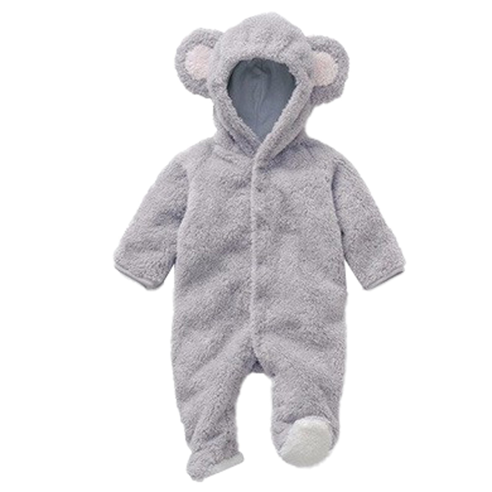 XYIJANI Clearance Baby Boy Clothes 3-6 Months Baby Ha Clothing Autumn and Winter Coral Velvet Hooded Long Sleeved Crawling Suit Baby Cute Warm Ropa De Bebe Nia (Gray,9M)