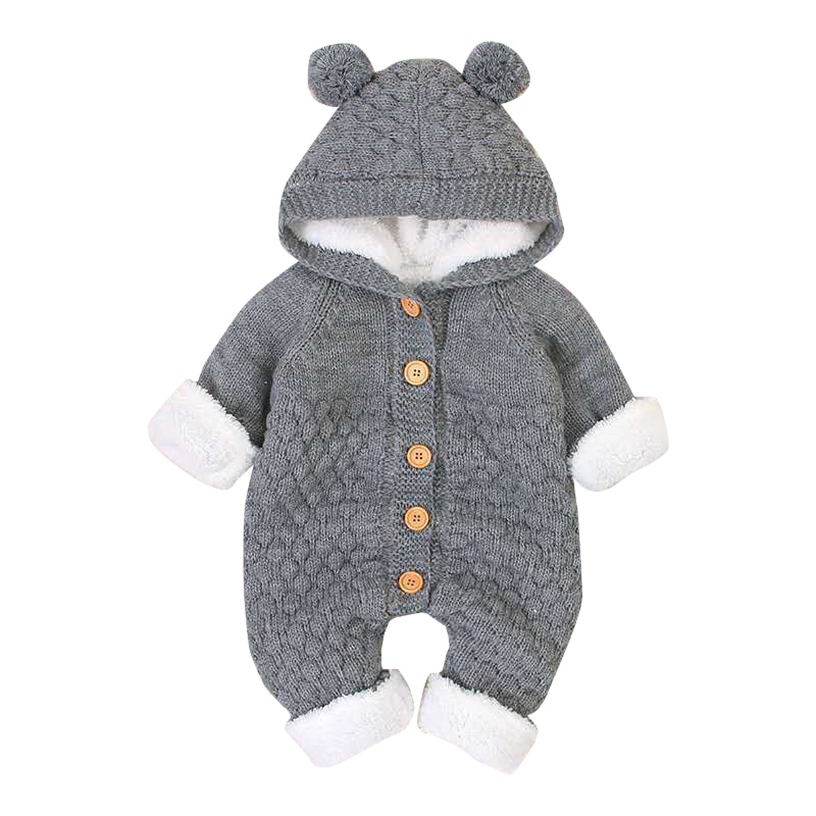 XYIJANI Clearance Baby Boy Clothes 6-9 Months Children's Plush Jumpsuit Autumn/Winter Solid Color Cute Cartoon Buckle Up Knitted Climbing Suit Party Birthday Outing Newborn Clothes (Gray,90)