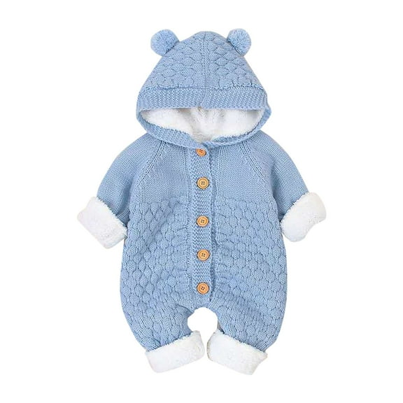 XYIJANI Clearance Baby Boy Clothes 6-9 Months Children's Plush Jumpsuit Autumn/Winter Solid Color Cute Cartoon Buckle Up Knitted Climbing Suit Party Birthday Outing Baby Gifts for Girls (Blue,59)