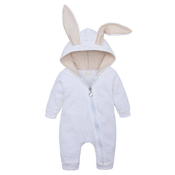 XYIJANI Clearance Baby Boy Clothes 6-9 Months Ear Clothes Boys Rabbit Baby Solid Romper Jumpsuit Girls Hooded Zipper Infant Boys Romper&Jumpsuit Baby Onesies (White,66)