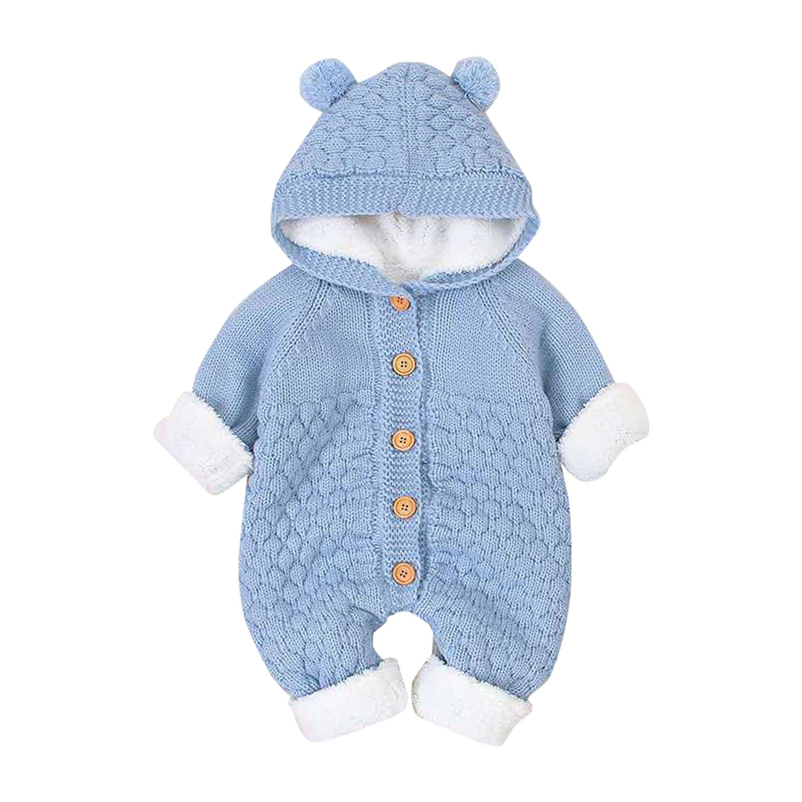 XYIJANI Clearance Baby Boy Sleepers Children's Plush Jumpsuit Autumn/Winter Solid Color Cute Cartoon Buckle Up Knitted Climbing Suit Party Birthday Outing Newborn Baby Girl Clothes (Blue,66)