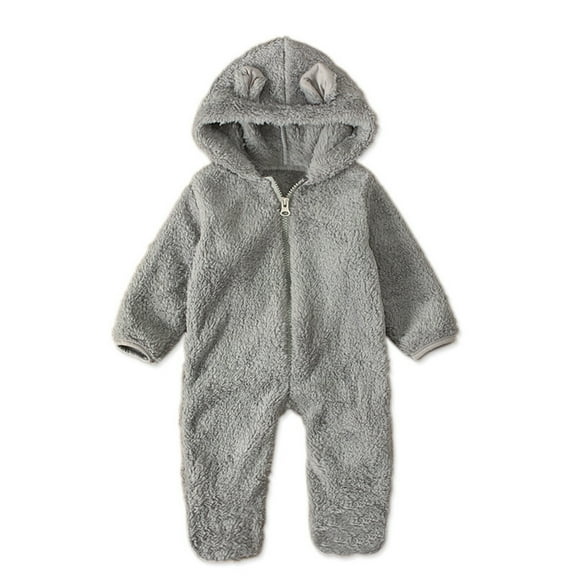 XYIJANI Clearance Baby Boy Sleepers Infant Fleece Coat Ears Romper Jumpsuit Boy Bear Hooded Girl Footed Baby Boys Romper&Jumpsuit Newborn Sleepers (Gray,80)