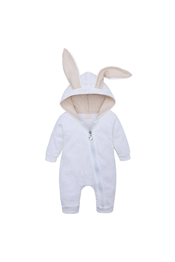 Clearance Baby Boy's Clothing Ear Clothes Boys Rabbit Baby Solid Romper Jumpsuit Girls Hooded Zipper Infant Boys Romper&Jumpsuit Baby Girl Clothes 3-6 Months (White,59)