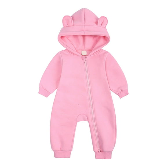 XYIJANI Clearance Baby Clothes Boy Children's Jumpsuit Autumn/Winter Cute Cartoon Bear Hooded Zippered Jumpsuit Party Birthday Indoor and Outdoor Preemie Clothes Boys (Pink,73)