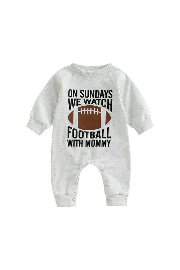 Clearance Baby Clothes for Girls Cute Sports Baby New Football English Printed Long Sleeve Newborn Cotton Long Legs Crawling Suit Preemie Clothes Girl (Coffee,90)