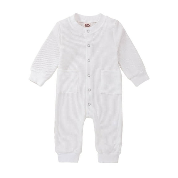 XYIJANI Clearance Baby Clothes Infant Boys Girls Long Sleeve Winter Solid Ribbed Newborn Jumpsuit Romper with Pocket Preemie Clothes Boys (White,60)