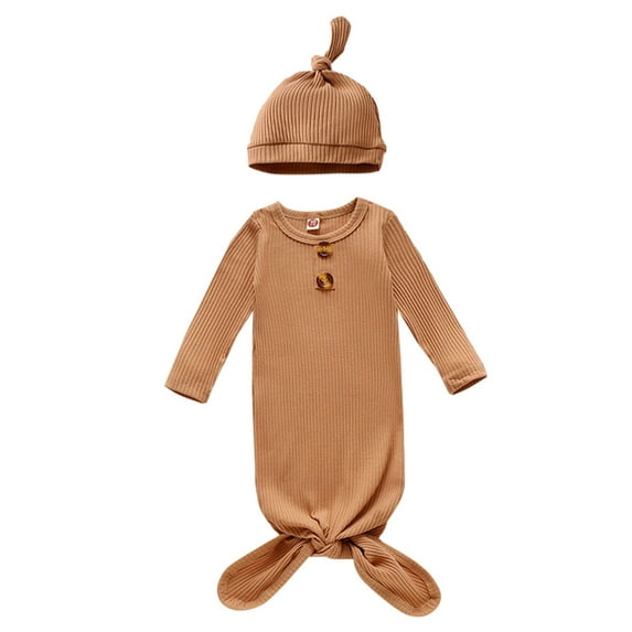 XYIJANI Clearance Baby Clothes Newborn Baby Boys Girls Hat Set Soft Viscose Infant Sleeper Baby Sleep Gown with Mittens Baby Girls' Clothing (Coffee,80)