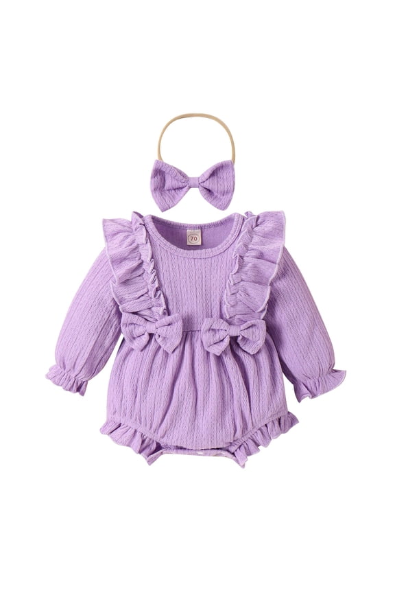 Clearance Baby Clothes Newborn Baby Girls Bow Long Sleeve Outsie Bodysuit Banquet Wedding Jumpsuit Clothes Baby Girl Clothes 6-9 Months (Purple,100)