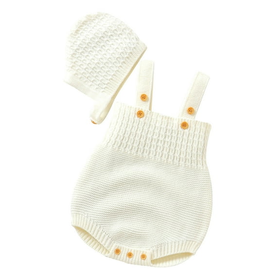 XYIJANI Clearance Baby Onesies 0-3 Months Newborn Infant Baby Knit Romper Cotton Sleeveless Boy Girl Solid Sweater Clothes Baby Bodysuit with Hat 3-6 Month Boy Clothes (White,80)