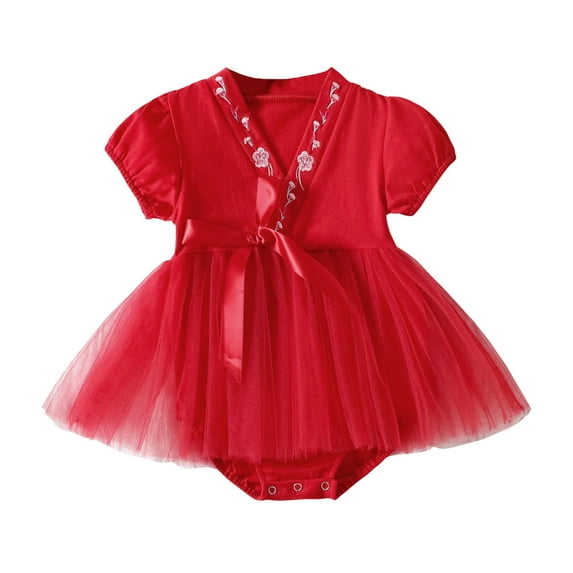 XYIJANI Clearance Baby Onesies 0-3 Months Newborn Infant Baby Romper Kimono Robe Cotton Japanese Pajamas Short Sleeve Romper Tulle Tutu Dress 3-6 Month Boy Clothes (Red,90)