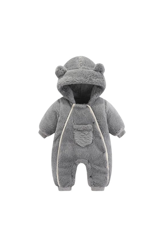Clearance Baby Onesies Newborn Baby Bear Onesie Outfit Suit Girls Boys Fleece Jumpsuit Romper Hooded Coat Winter Clothes Outwear Snowsuit Infant Girl Clothes (Gray,66)