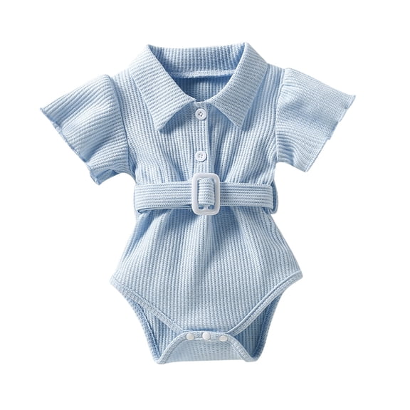 XYIJANI Clearance Baby Onesies Toddler Kids Infant Girls Cute Ribbed Flare Short Sleeves Romper Jumpsuit Belt Cloths Baby Boy Clothes (Blue,60)