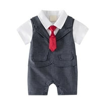XYIJANI Clearance Gender Neutral Baby Clothes Baby Boy Gentleman White Shirt Vest Bowtie Tuxedo Onesie Jumpsuit Overall Romper Newborn Boy Clothes (Dark Blue,100)