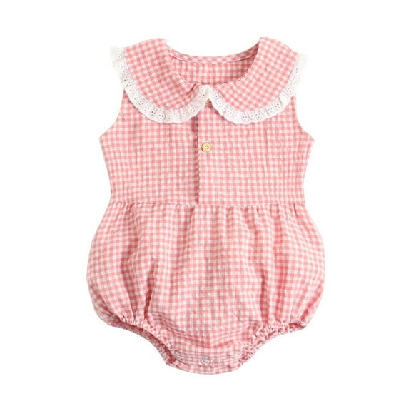 XYIJANI Clearance Gender Neutral Baby Clothes Infant Girls Sleeveless Plaid Prints Ruffles Romper Newborn Bodysuits Jumpsuit Clothes Newborn Boy Clothes (Pink,3Y)