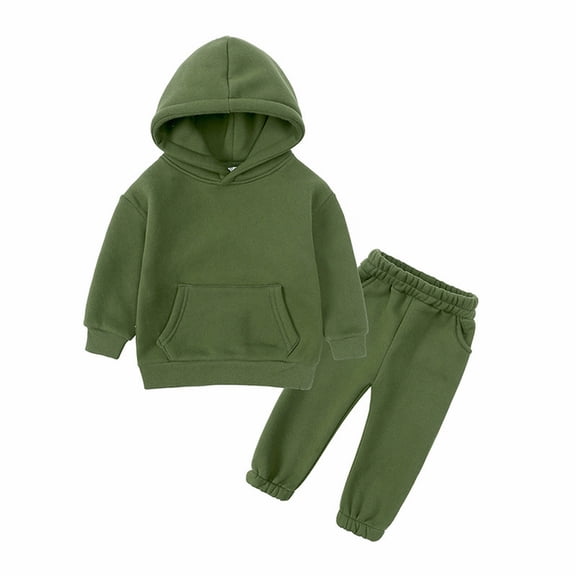 XYIJANI Clearance Girls Boys 2 Piece Tracksuit Athletic Sweatsuits Sets Hooded Sweatshirt and Jogger Sweatpants Clothing Sets for Kids Pullover Outfits (Army Green,140)